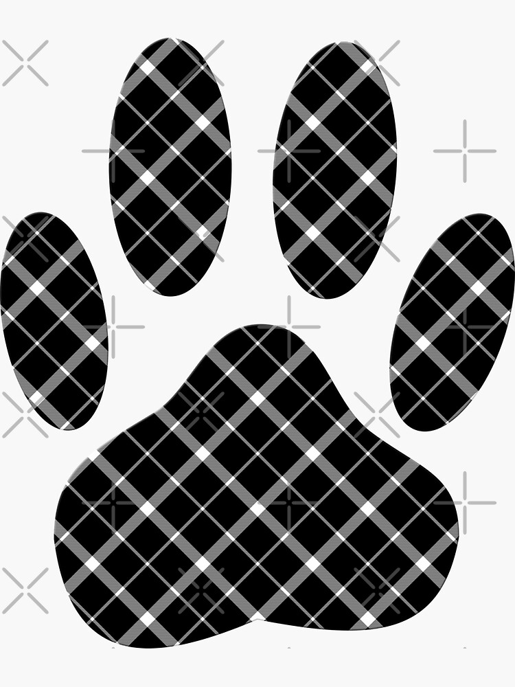"Black And White Tartan Dog Paw Print" Sticker by Almdrs Redbubble