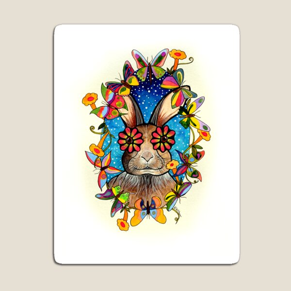 Easter Bunny with Butterflies and Flowers Magnet