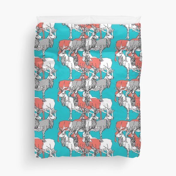 elk in polka dots and coral Duvet Cover