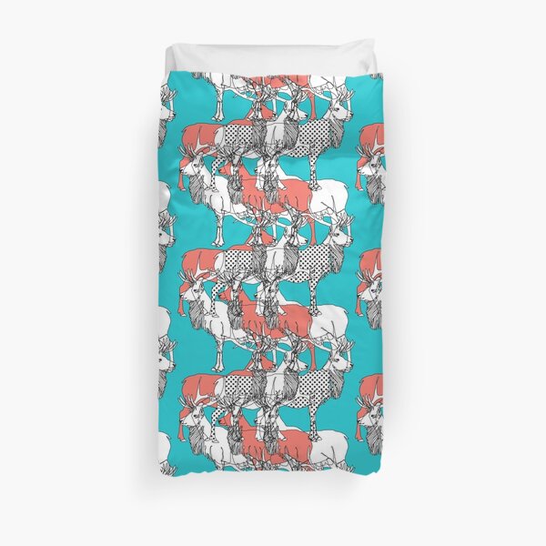elk in polka dots and coral Duvet Cover