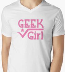 GEEK Girl cute girly pink nerd design Men's V-Neck T-Shirt