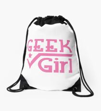 GEEK Girl cute girly pink nerd design Drawstring Bag