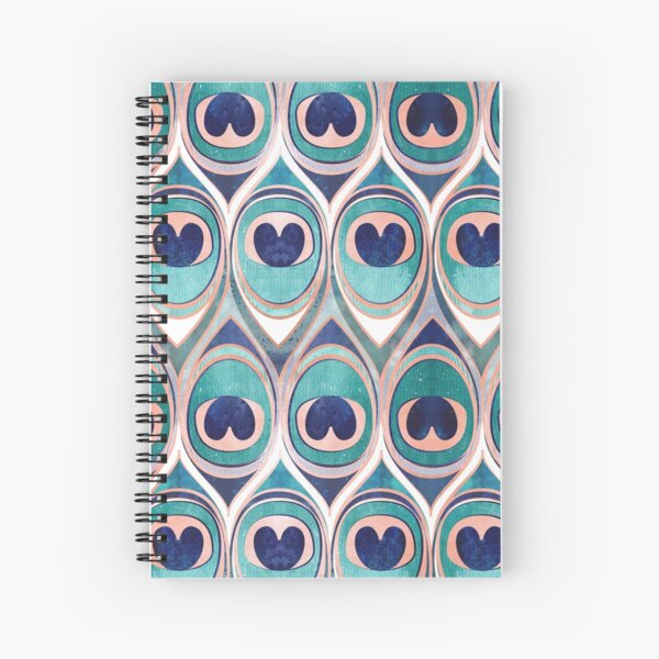 Peacock Feathers Eye // teal blue and metal coral rose Spiral Notebook