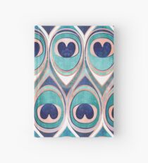 Cuaderno de tapa dura Plumas de pavo real Ojo / verde azulado azul y metal coral rosa