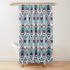Peacock Feathers Eye // teal blue and metal coral rose Shower Curtain