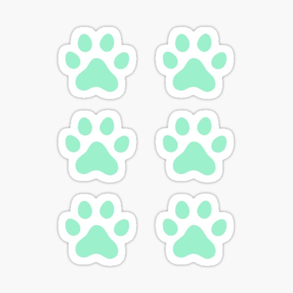 Mint green paw print stickers, set of six Sticker