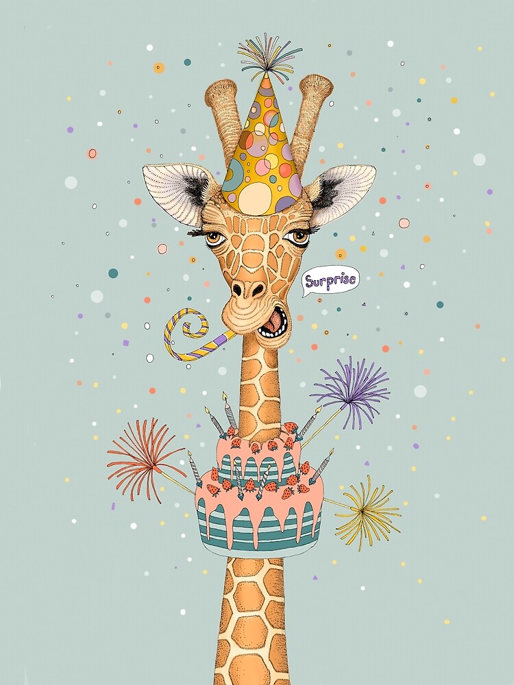 Surprise Happy Birthday Giraffe Greeting Card By Ruta Redbubble