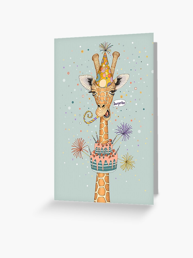 Carte De Vœux Surprise Joyeux Anniversaire Girafe Par Ruta Redbubble
