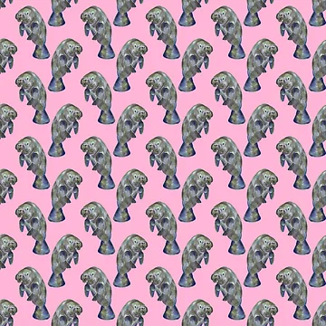 Artwork thumbnail, Pink Watercolor Manatee Pattern by TimorousEclectc