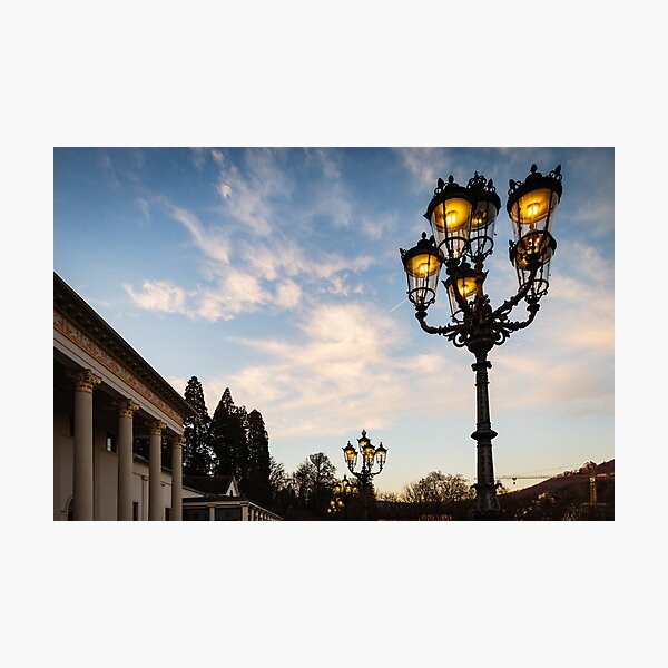 Item preview, Majestic perspective street lamp view while sunset, Baden-Baden casino place, Germany designed and sold by Alexander Sorokopud.