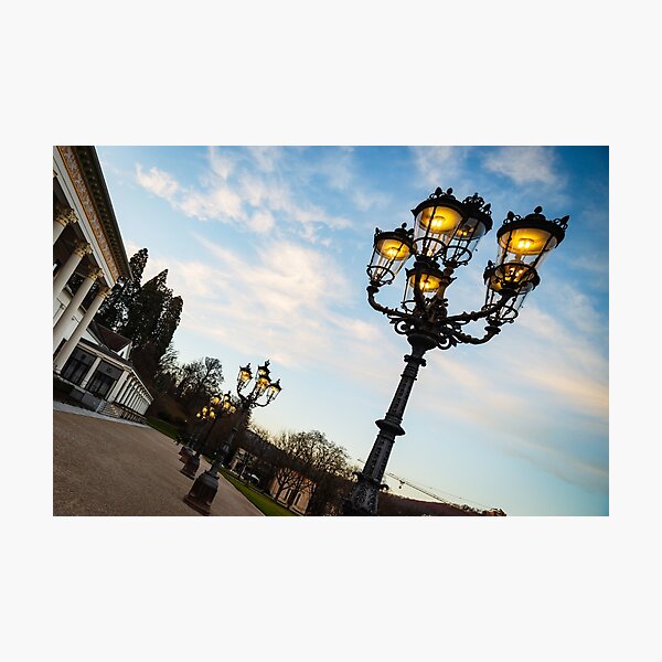 Item preview, Majestic perspective street lamp view while sunset, Baden-Baden casino place, Germany designed and sold by Alexander Sorokopud.