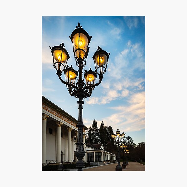 Item preview, Majestic perspective street lamp view while sunset, Baden-Baden casino place, Germany designed and sold by Alexander Sorokopud.