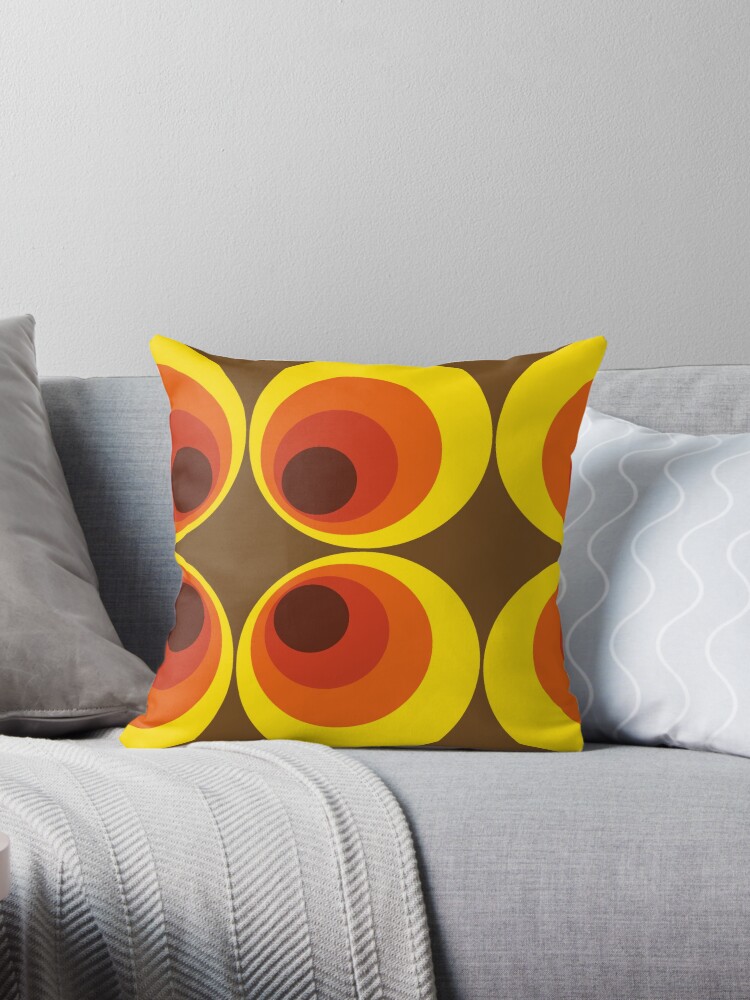 70s 80s funky vintage circle pattern Throw Pillow