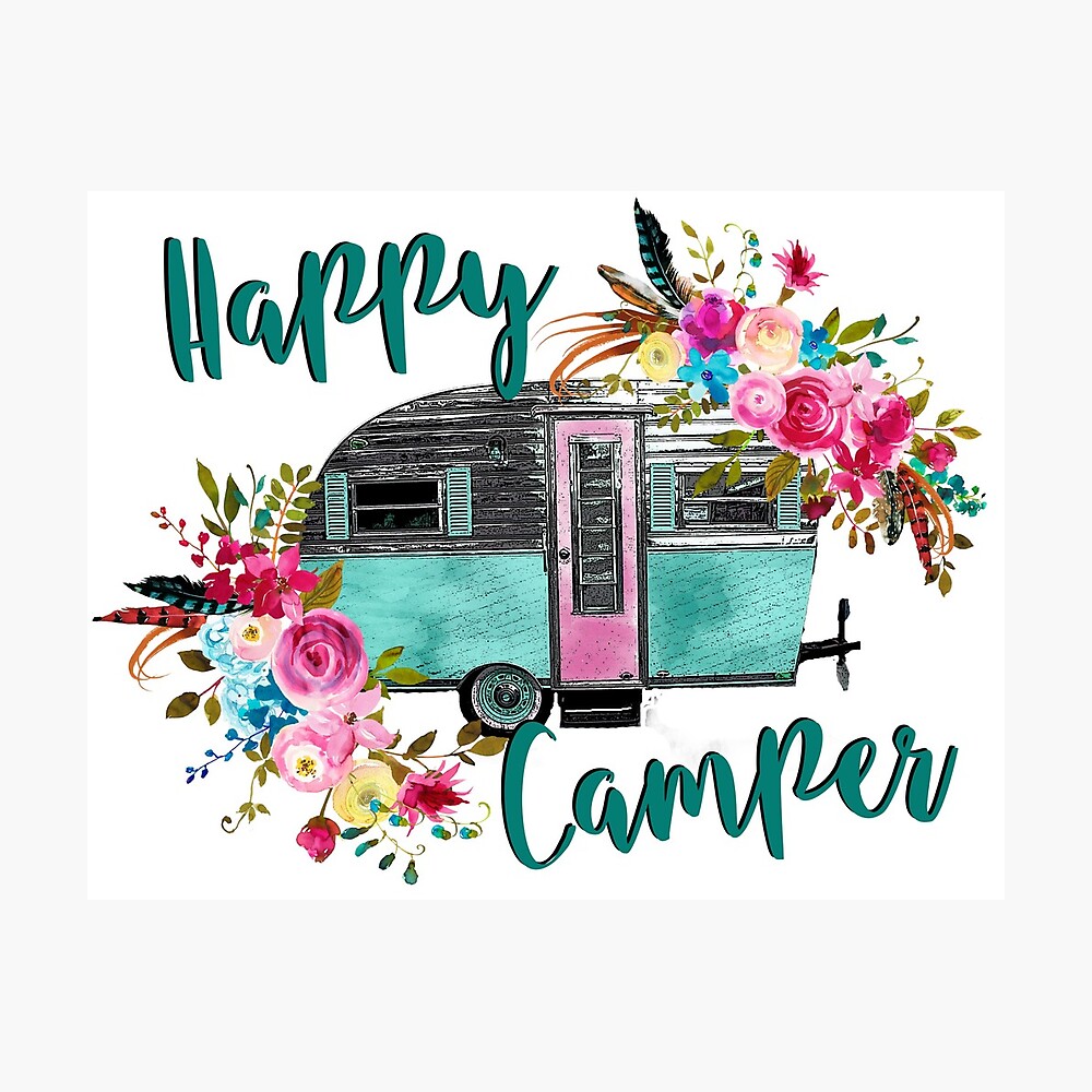 Happy Camper - Vintage RV / Camping Trailer - Gifts for Camping Lovers |  Art Print