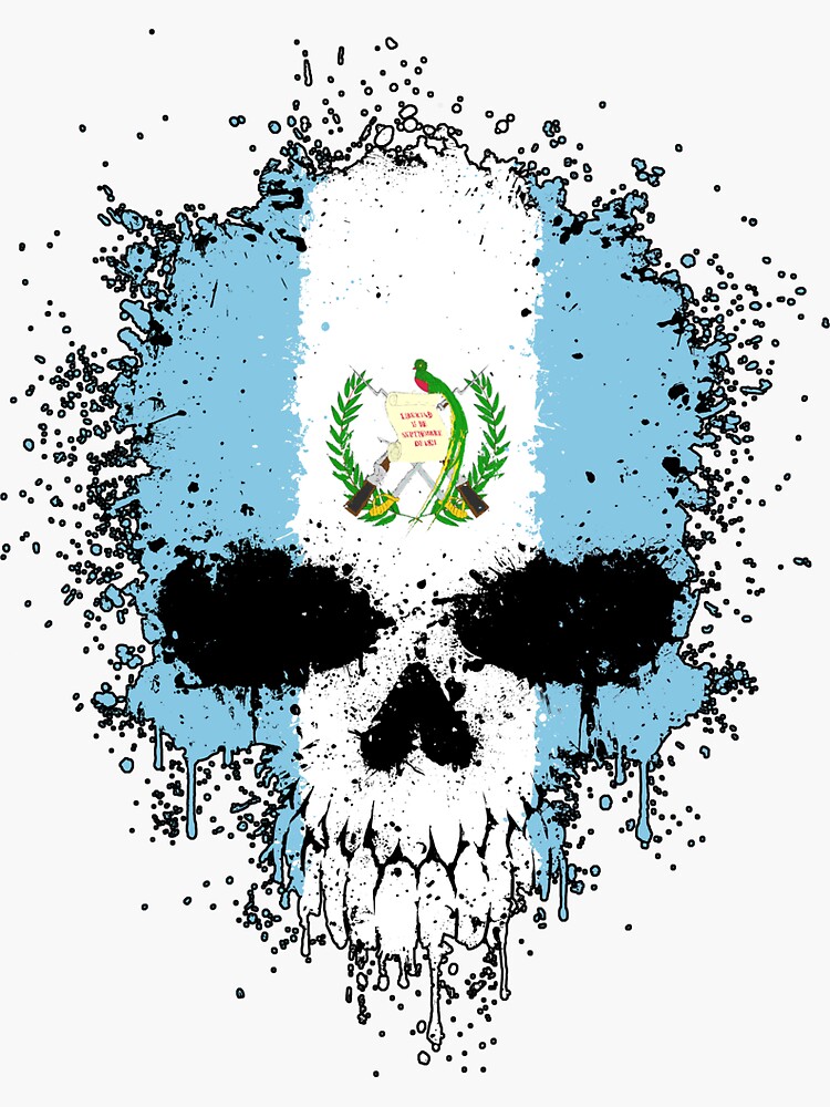 Chaotic Guatemalan Flag Splatter Skull Sticker By JeffBartels Redbubble