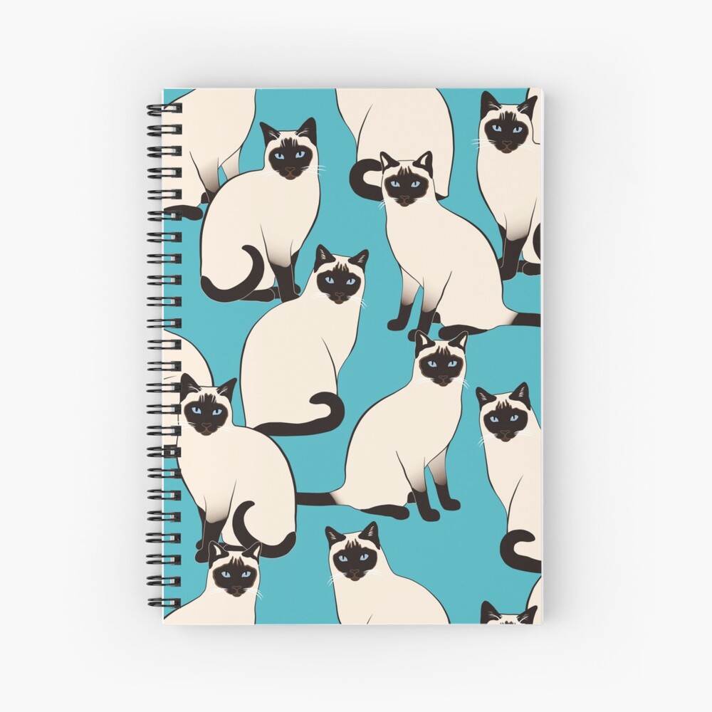 Siamese Cats dense on turquoise Spiral Notebook