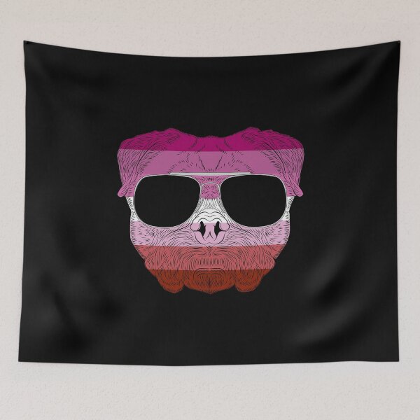 Item preview, Pug Dog Face Gay Pride Lesbian Rainbow Flag with Sunglasses designed and sold by phoxydesign.