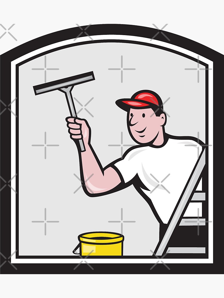 Sticker for Sale mit Fensterputzer-Reiniger-Karikatur von