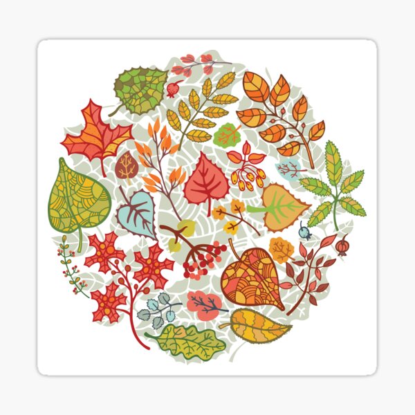 Circle composition with Autumn leaves,branches,berries Sticker