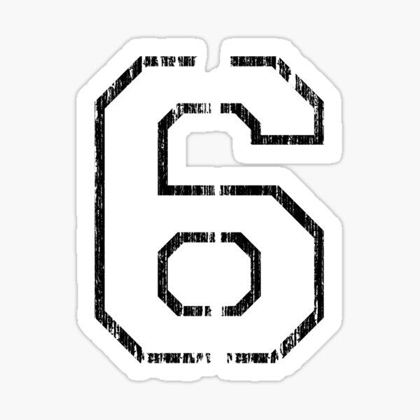 "White Distressed Sports Number 6" Sticker by adamcampen Redbubble