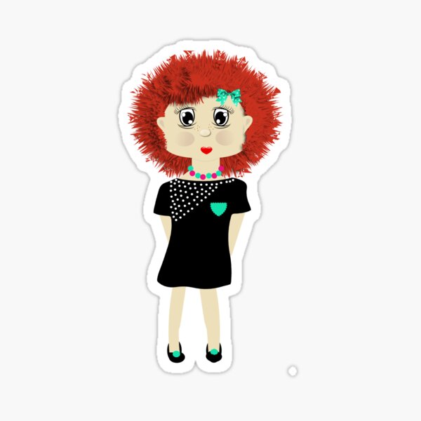 "Cute Red Haired Cartoon Girl Illustration" Sticker by Artification