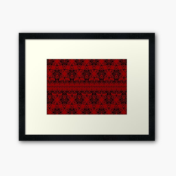 Floral Lace, Black on Red Framed Art Print