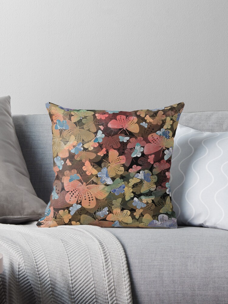 Coral Green Blue Butterfly Pattern Throw Pillow By Jnpdesign999 Redbubble
