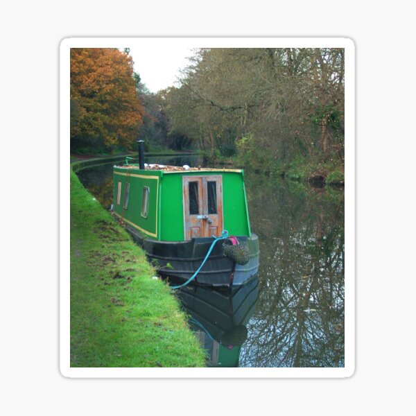 Item preview, Green vintage canal boat designed and sold by InterestingImag.