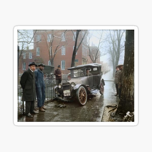 Auto Wreck in Washington DC, 1921. Colorized Sticker