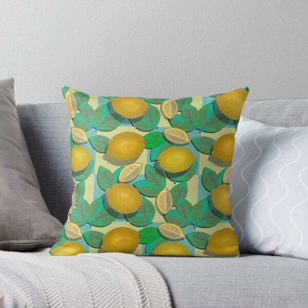 Item preview, Lemons On Aqua Checkered//Retro Fruit Obsession//Kim Marshall designed and sold by KimMarshall.