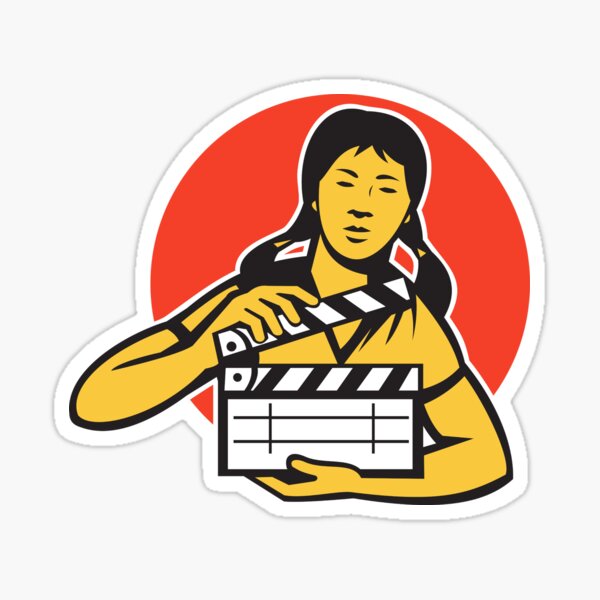 Item preview, Asian woman girl with movie clapboard designed and sold by retrovectors.