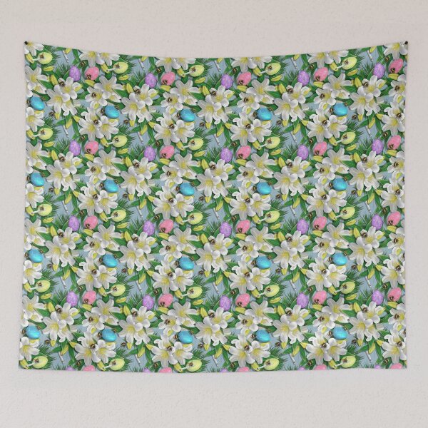 Item preview, Easter Lilies Egg Decorating Bees on Blue//Widdle Bitty Bees// Kim Marshall designed and sold by KimMarshall.