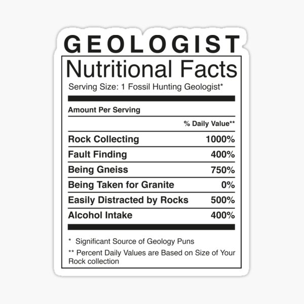 Geologist Nutritional Information | Funny Geology Humour Sticker