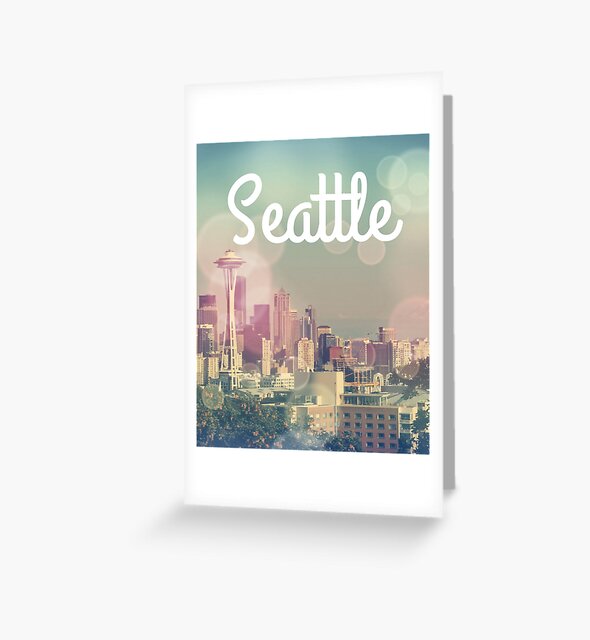 Dreamy Seattle Skyline and Space Needle Greeting Card Designed by stine1