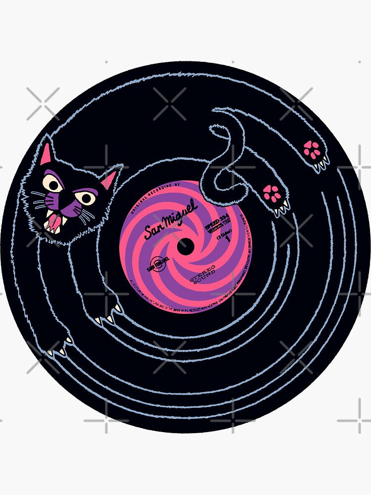 "CAT SCRATCH / VINYL RECORD (navy and purple)" Sticker for Sale by