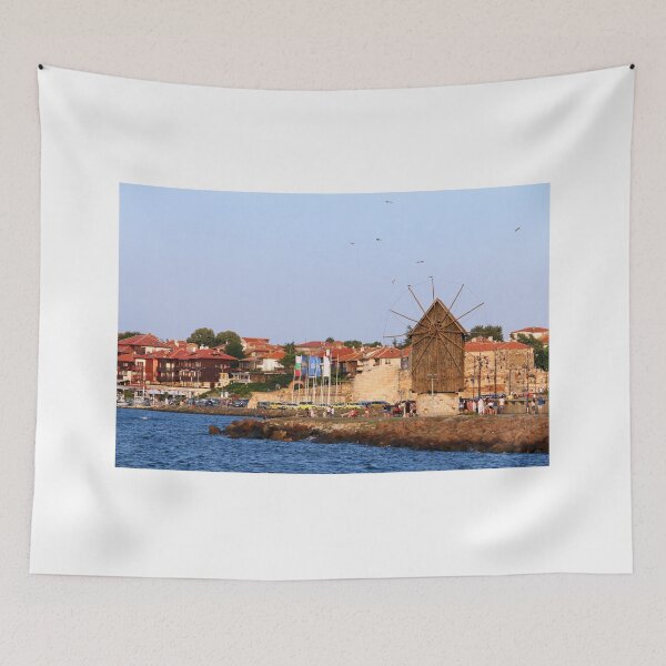 Item preview, old wooden windmill landmark Nessebar cityscape Bulgaria designed and sold by goceris.
