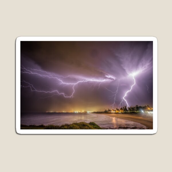 Lightning over Wollongong City Beach Magnet