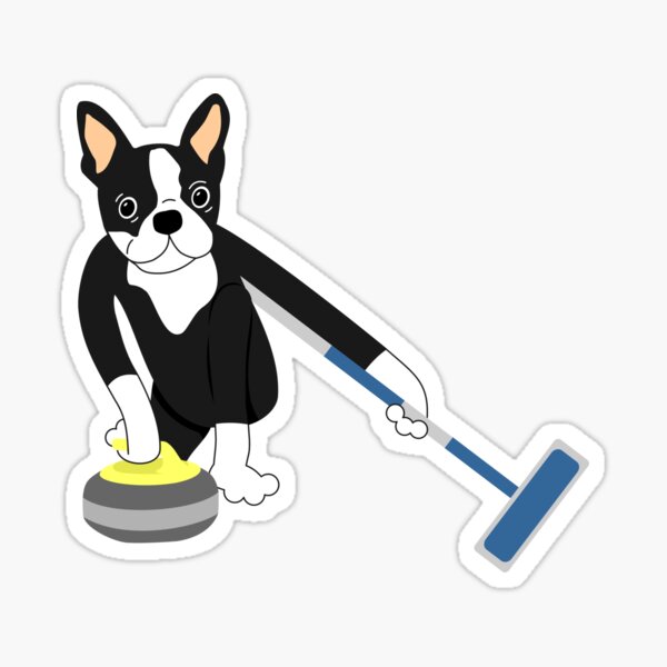 Boston Terrier Winter Olympics Curling Sticker