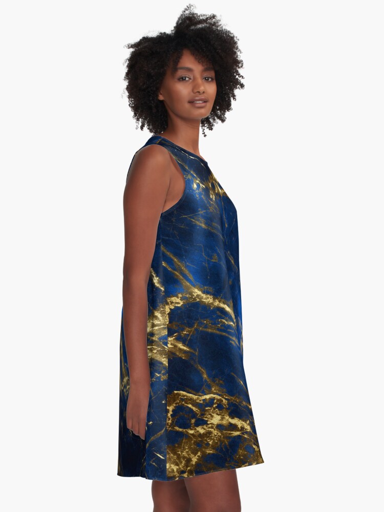 Alternate view of Exquisite Blue Marble With Luxury Gold Veins A-Line Dress