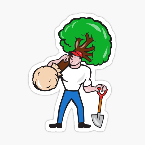 Item preview, Gardener Arborist Carrying Tree Cartoon designed and sold by patrimonio.