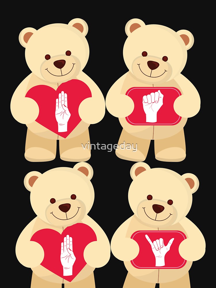 ASL Baby ABDL Sign Language Teddy Bear Hearts Baby Sign in Language -  Unisex T-Shirt Black