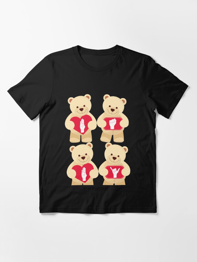 ASL Baby ABDL Sign Language Teddy Bear Hearts Baby Sign in Language -  Unisex T-Shirt Black