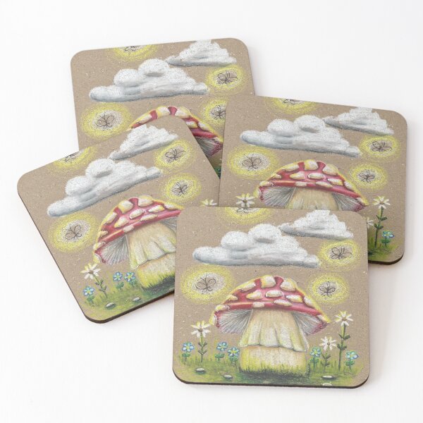 Item preview, Red Spotted Mushroom and Glowing Fireflies designed and sold by Nalinne Jones.