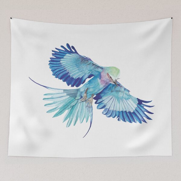 Item preview, Exotic blue bird in flight, watercolor designed and sold by SASHA-MATBON.
