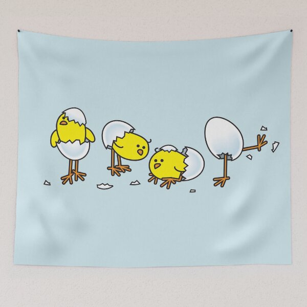 Item preview, Four Yellow Spring Chicks Hatching from White Eggs designed and sold by CleverPencil.