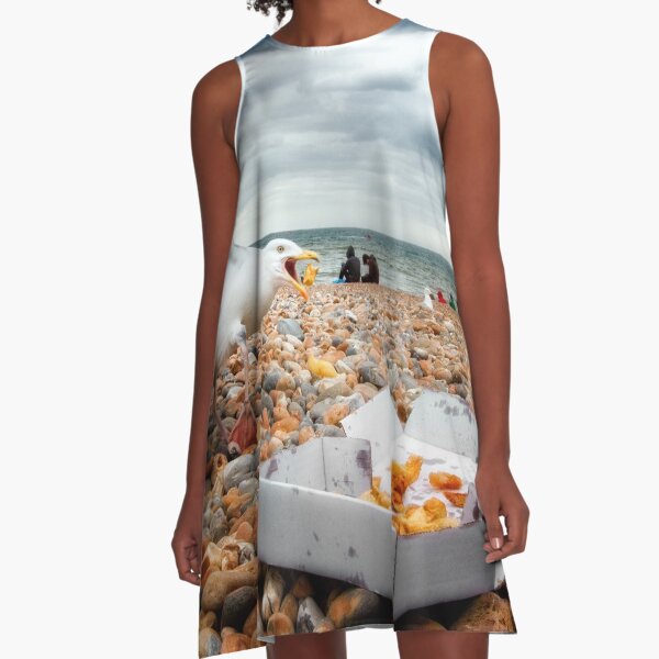 Fish and Chips with Brighton Gulls A-Line Dress