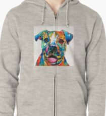 Colorful Dog Pit Bull Art - Happy - By Sharon Cummings Zipped Hoodie