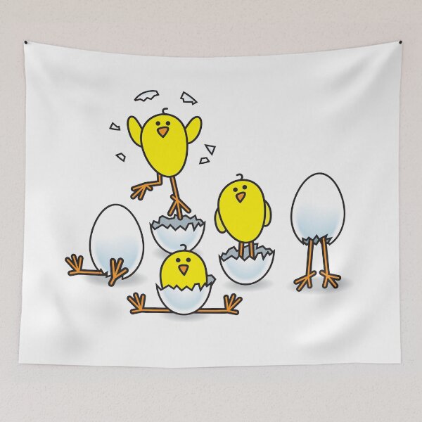 Item preview, Five Yellow Spring Chicks Hatching from White Eggs designed and sold by CleverPencil.