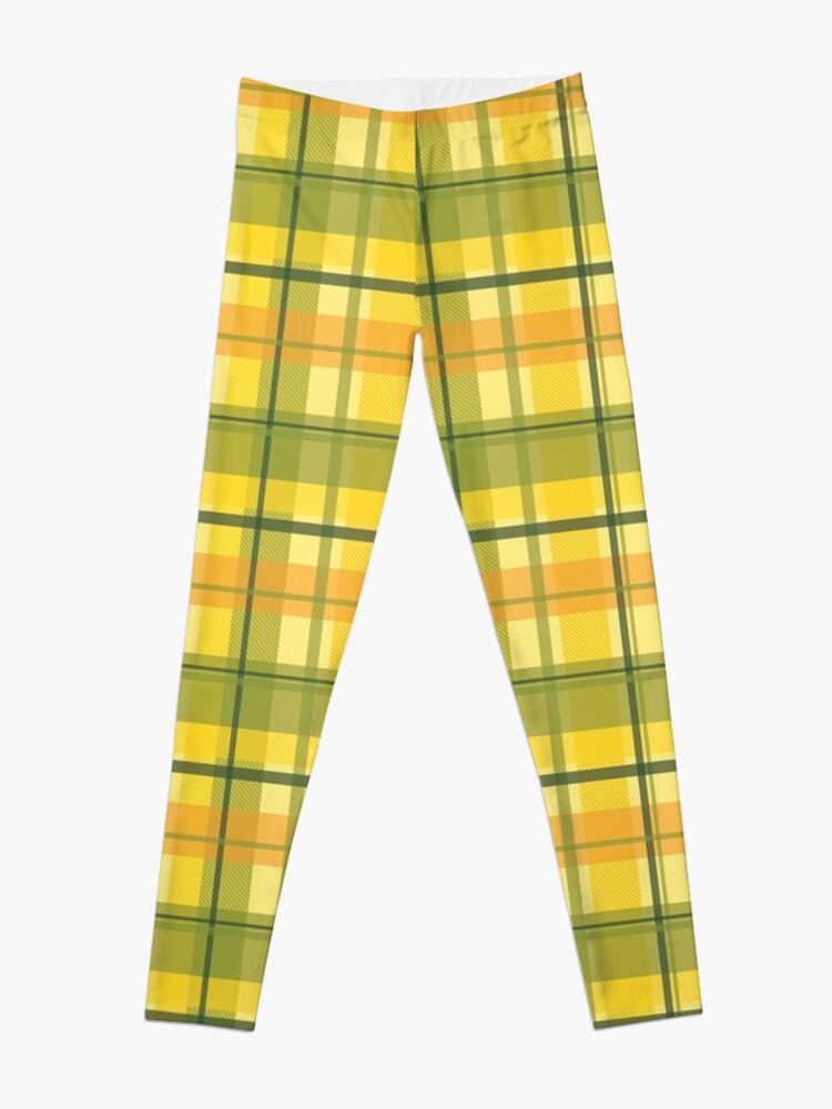 Alternate view of early summer plaid in happy yellow, orange and juicy green seamless pattern Leggings