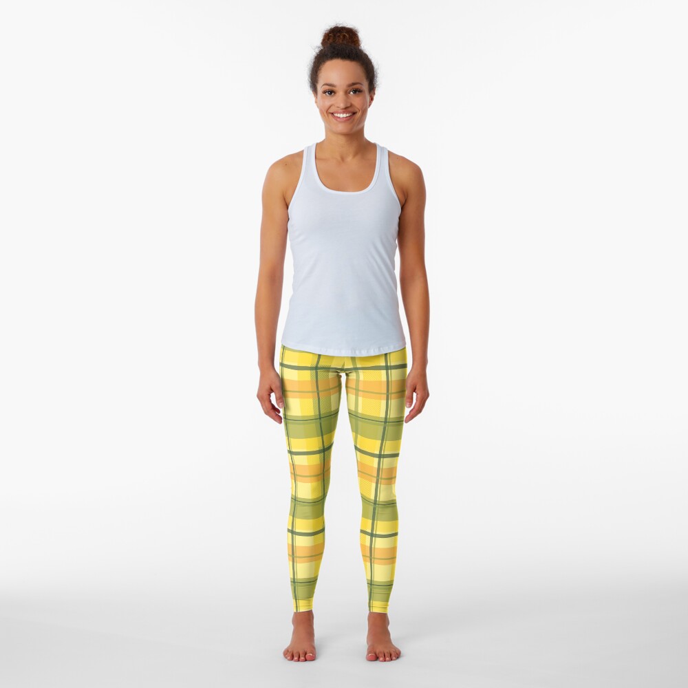 early summer plaid in happy yellow, orange and juicy green seamless pattern Leggings